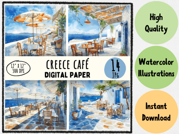 14 Watercolor Greece Café Illustrations: Capturing Mediterranean Charm