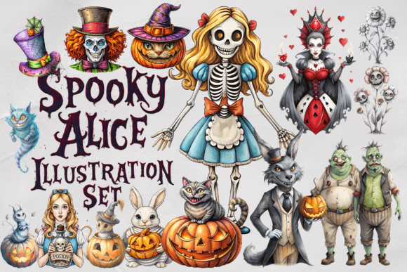 19 Halloween in Wonderland Illustrations