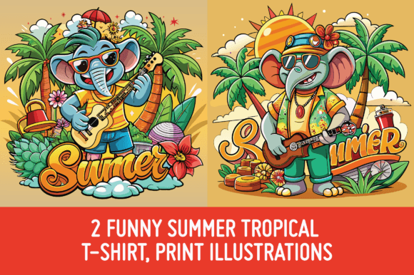 2 Elephants Summer T-Shirt Illustrations for Vibrant Projects