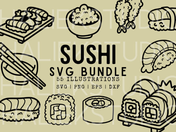 55 Sushi Doodles SVG Illustrations: A Culinary Design Kit