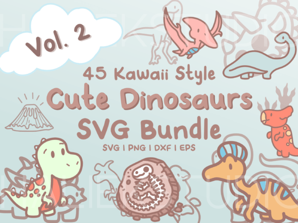 Dinosaurs Vol. 2 SVG Illustrations: Adorable Dino Designs