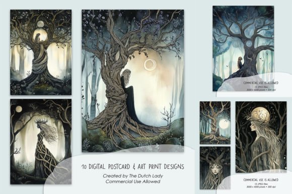 Entangled Tree Dryad Illustrations: An Artistic Design Asset