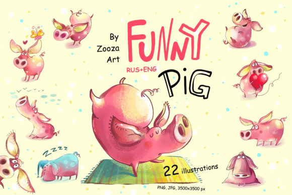 Funny Pig Illustrations: 22 Whimsical Designs for Creative Projects