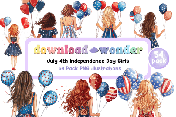 July 4th Girls Illustrations: Patriotic Digital Art for Your Projects