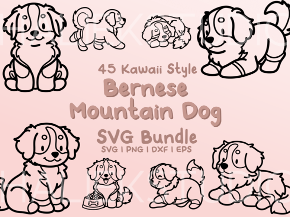 Kawaii Bernese Mountain Dog SVGs: 45 Adorable Designs