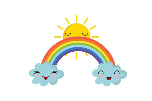 Kawaii Rainbow with Sun Illustrations: A Designer's Go-To Asset
