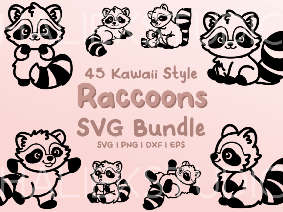 Raccoons SVG Illustrations: Adorable Kawaii Clip Art for Creative Projects