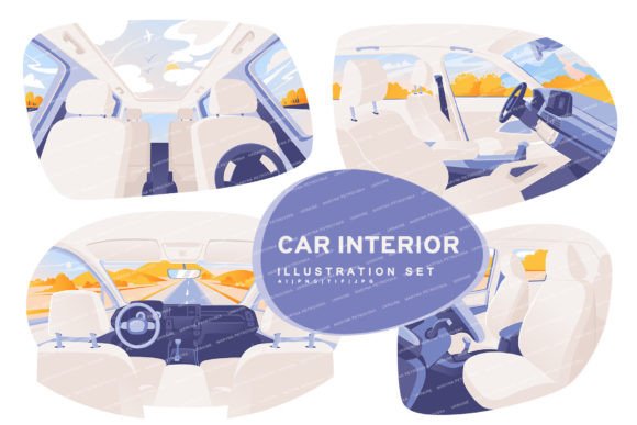 Set of Illustrations Car Interior: Capturing the Essence of the Open Road