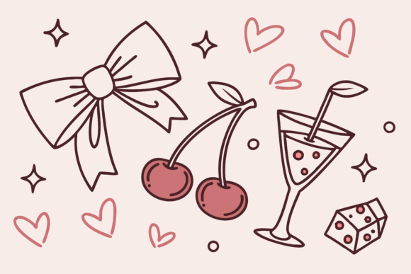 Sweeten Your Designs: Cute Bow Illustrations with Cherry Motif