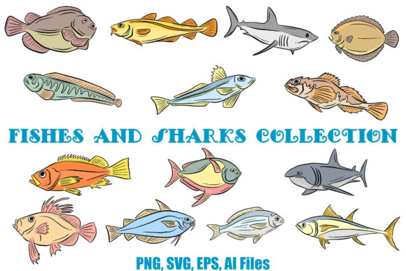 Unleash Creativity with Line Art Fish and Sharks Illustrations