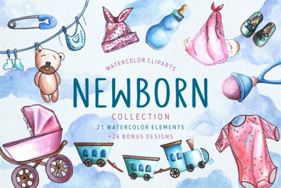 Watercolor Baby-themed Illustrations Set for Designers