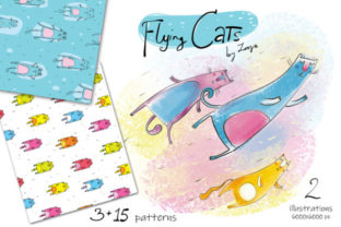 Whimsical Design Assets: The Flying Cats Patterns Collection